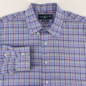 Ralph Lauren Shirt Size XL Blue Pink Plaid Long Sleeve Stretch Button Down